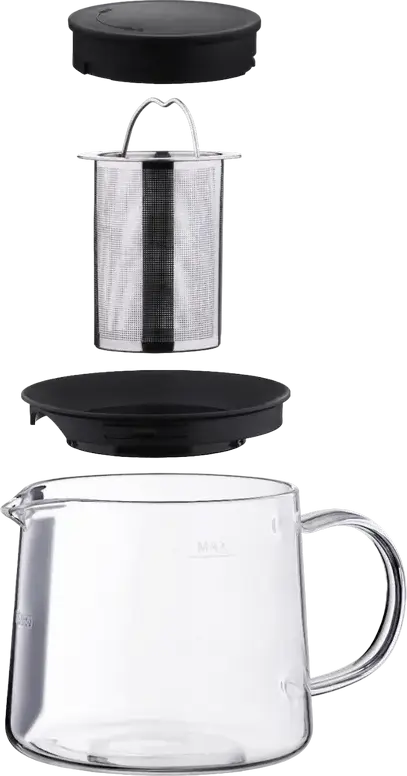 Ardesto AR0710FP Black Mars Glass Teapot with Stainless Steel Infuser, 1L Capacity, Transparent Body with MAX Fill Line