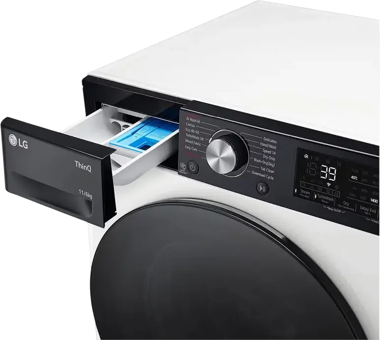 LG F4DR711S2H Washer-Dryer Combo 11kg Wash / 6kg Dry, AI DD Direct Drive, TurboWash 360, ezDispense Auto-dosing, Steam Allergy Care, ThinQ Wi-Fi, White