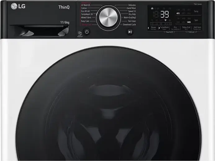 LG F4DR711S2H Washer-Dryer Combo 11kg Wash / 6kg Dry, AI DD Direct Drive, TurboWash 360, ezDispense Auto-dosing, Steam Allergy Care, ThinQ Wi-Fi, White