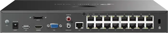 TP-Link VIGI NVR2016H-16P 16-Channel PoE+ Network Video Recorder, 4K HDMI, H.265+ Compression, 2 SATA Slots up to 20TB, 90W PoE Budget, ONVIF, Black