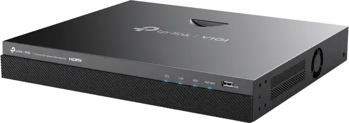 TP-Link VIGI NVR2016H-16P 16-Channel PoE+ Network Video Recorder, 4K HDMI, H.265+ Compression, 2 SATA Slots up to 20TB, 90W PoE Budget, ONVIF, Black