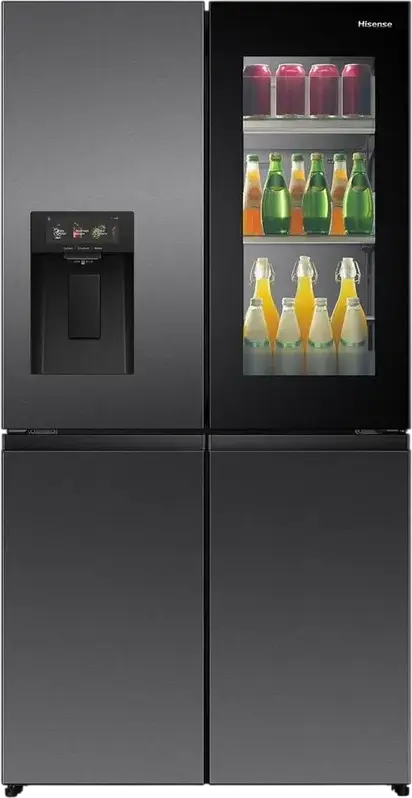 Холодильник Hisense RQ600P7SKE Cross Door, 615 л, Total No Frost, прозрачная дверь PureView, диспенсер льда и воды, Wi-Fi, черный