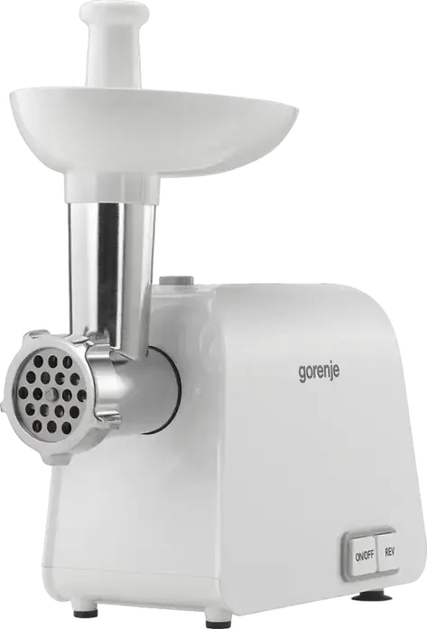 Gorenje MG1602W Meat Grinder, 1600W, 1.9 kg/min Capacity, White, 2 Grinding Plates (3mm & 8mm), Sausage and Kubbe Stuffing Kits, Reverse Function