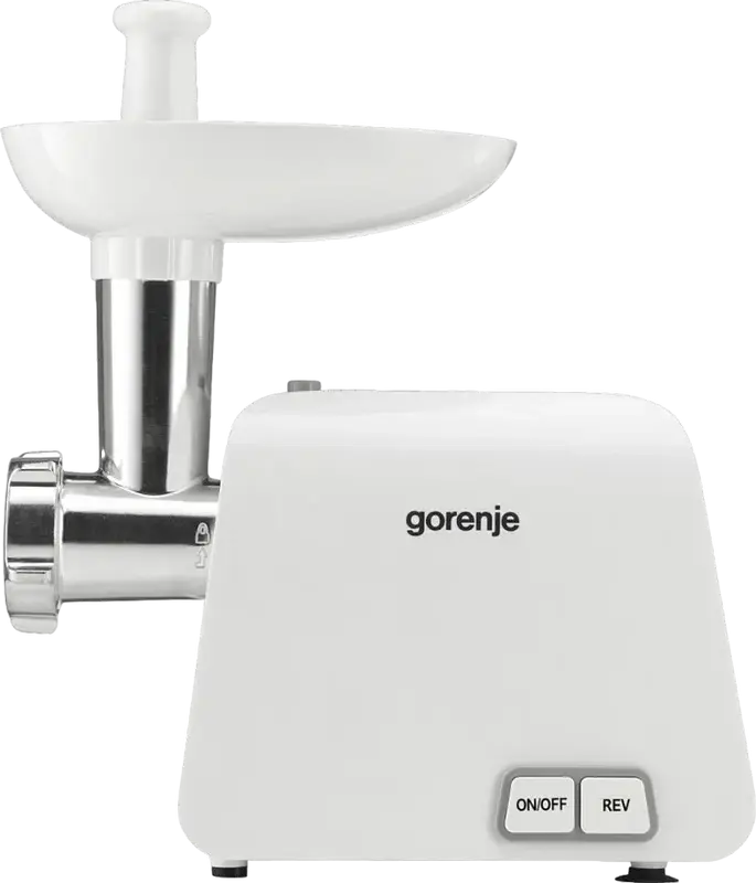 Gorenje MG1602W Meat Grinder, 1600W, 1.9 kg/min Capacity, White, 2 Grinding Plates (3mm & 8mm), Sausage and Kubbe Stuffing Kits, Reverse Function