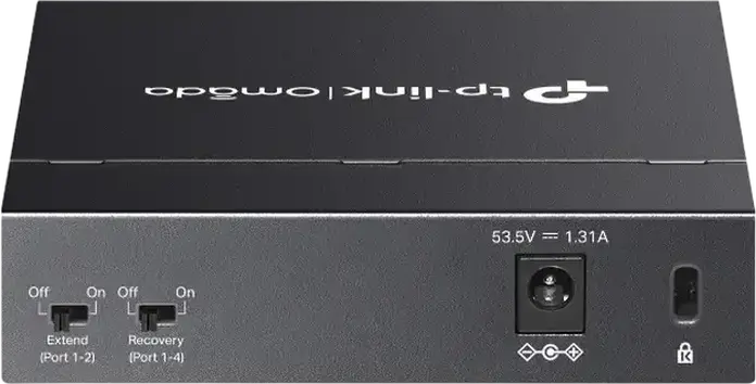 Switch Desktop Gigabit Neadministrat TP-Link DS105GP Omada, 5 Porturi, 4 Porturi PoE+ IEEE 802.3af/at, Mod Extend si Recovery, Carcasa Otel, Negru
