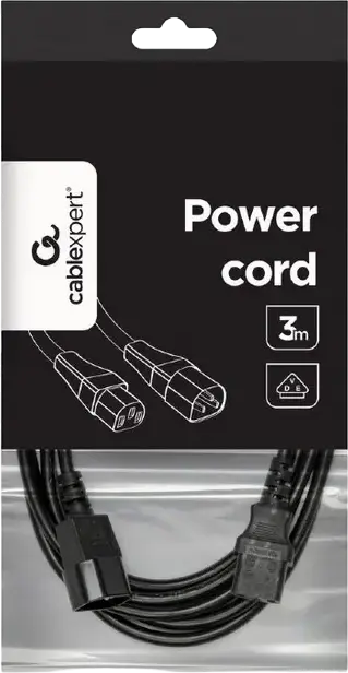 Кабель питания Cablexpert PC-189-VDE-3, удлинитель IEC-320 C14 - C13, 10А, 1.0мм2, сертификация VDE, 3м, черный