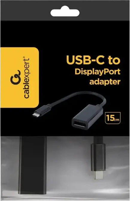 Adaptor Cablexpert A-CM-DPF-01 USB Type-C la DisplayPort 1.2, Convertor Video 4K UHD @60Hz, Negru, 0.15m
