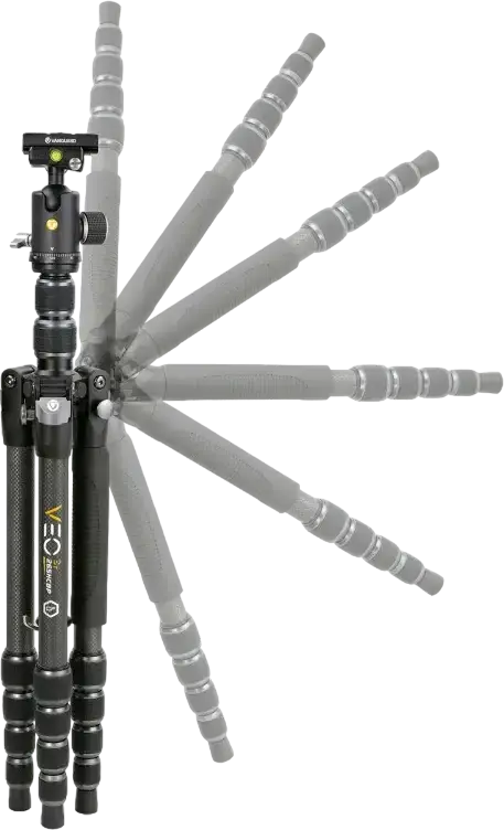 Tripod Monopod de Călătorie 4-în-1 Vanguard VEO 3T 204CBP din Fibra de Carbon, Cap cu Bilă VEO 2 BP-45T, Înălțime Max 140cm, Capacitate 4kg, Negru