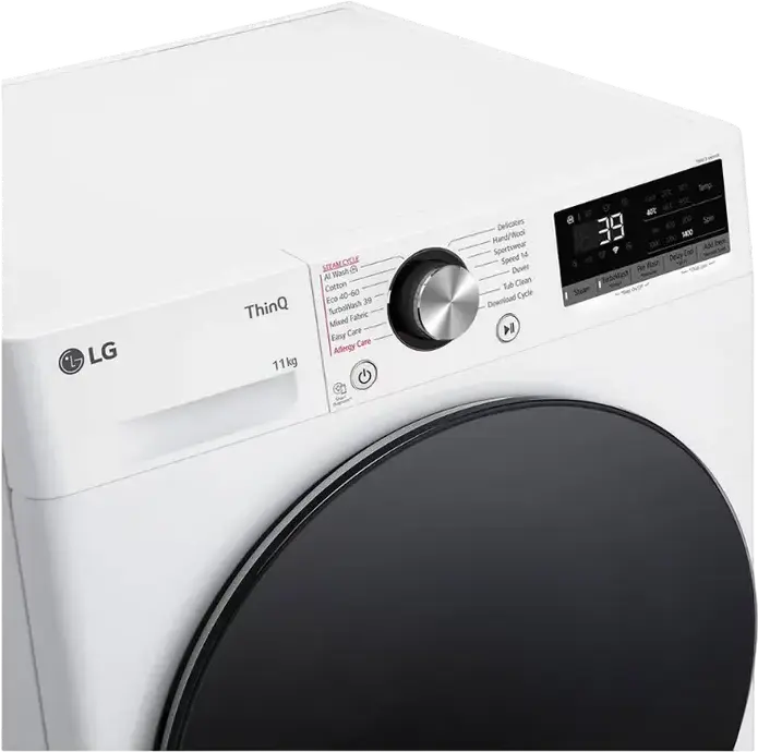 LG F4WR711S2W Front-Load Washing Machine, 11 kg, Inverter Direct Drive, Steam Cleaning, ThinQ, Energy Class A, 1400 rpm, White/Black, 60x85x56.5 cm