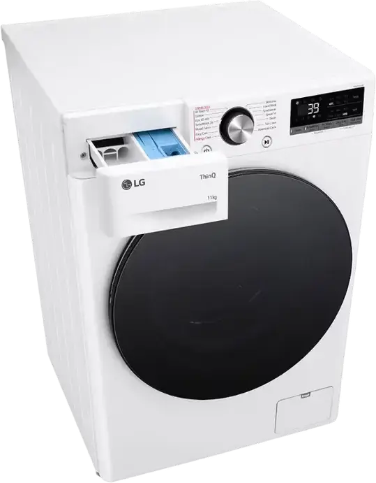 LG F4WR711S2W Front-Load Washing Machine, 11 kg, Inverter Direct Drive, Steam Cleaning, ThinQ, Energy Class A, 1400 rpm, White/Black, 60x85x56.5 cm