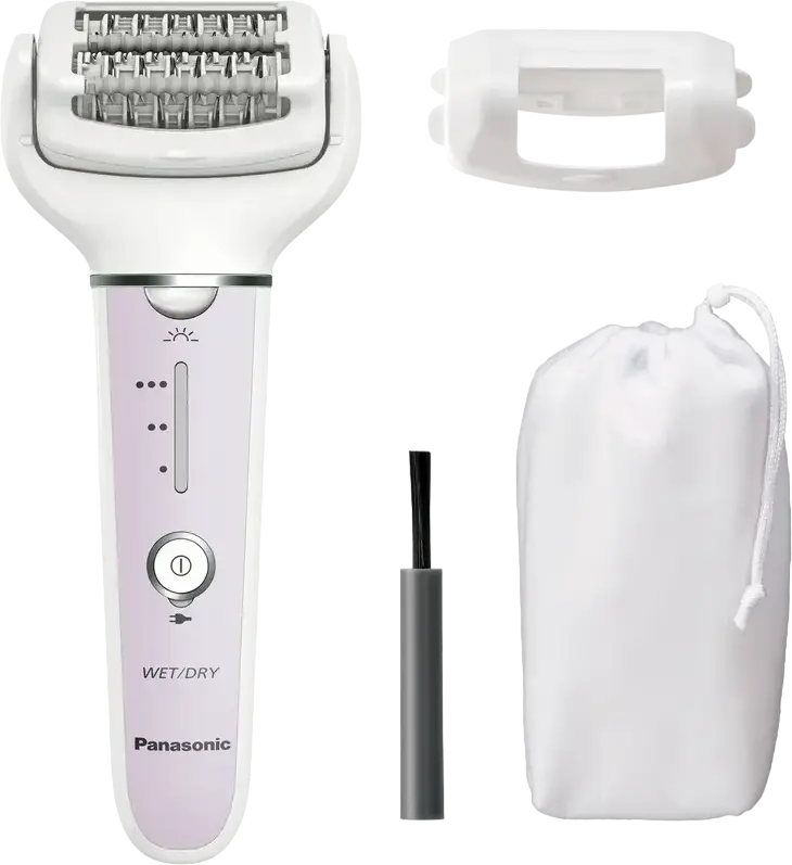 Panasonic ES-EY30 Epilator, 60 Stainless Steel Tweezers, Double Disc System, Flexible 90° Head, LED Light, Wet & Dry Use, Battery Powered