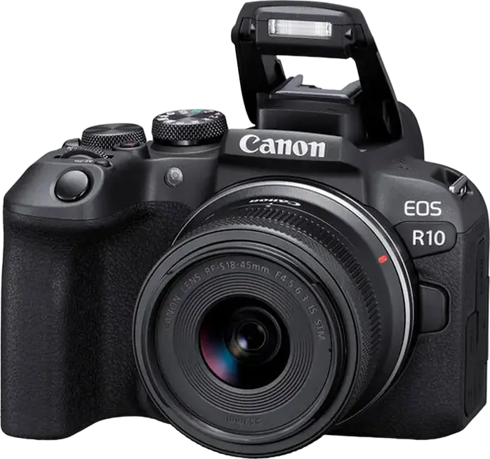 aparat foto Mirrorless Canon EOS R10 cu Obiectiv RF-S 18-45mm IS STM, Senzor APS-C CMOS 24.2MP, Procesor DIGIC X, Video 4K 60fps, Dual Pixel CMOS AF II