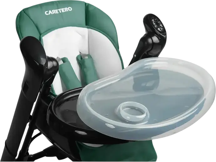 Caretero Indigo 2-in-1 High Chair and Electric Swing, Aluminum Frame, 5-Point Harness, Adjustable Height, Double Tray, Removable Toy Bar, 15kg Max
