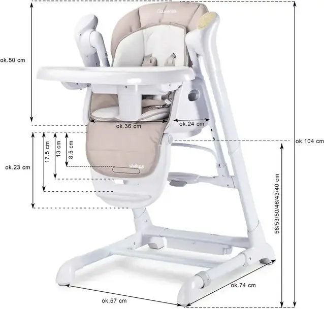 Caretero Indigo 2-in-1 High Chair and Electric Swing, Aluminum Frame, 5-Point Harness, Adjustable Height, Double Tray, Removable Toy Bar, 15kg Max