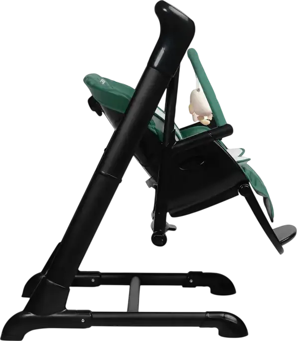 Caretero Indigo 2-in-1 High Chair and Electric Swing, Aluminum Frame, 5-Point Harness, Adjustable Height, Double Tray, Removable Toy Bar, 15kg Max