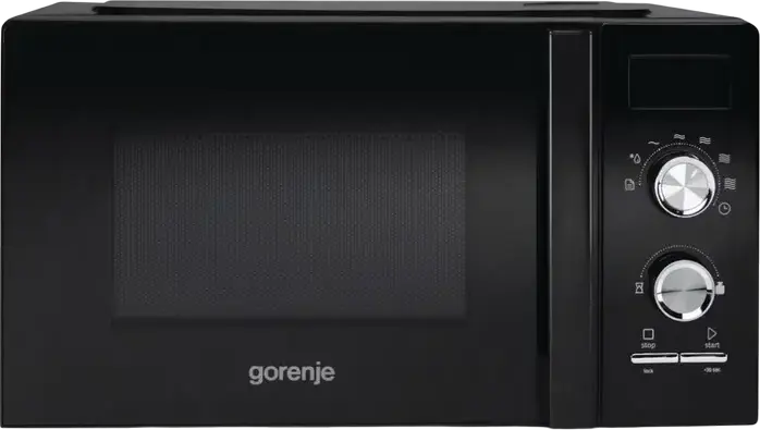 Cuptor cu microunde Gorenje MO20A3BH, Capacitate 20L, Putere 800W, 8 Programe Automate, Defrost prin Greutate, Interior Esmaltat, Culoare: Negru, Usă din Sticlă Temperată