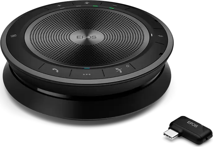 EPOS EXPAND SP 40+ Portable Wireless Bluetooth Speakerphone, 3 Beamforming Microphones, Noise Cancellation, USB-C & Dongle, Up to 18h Talk Time, Black