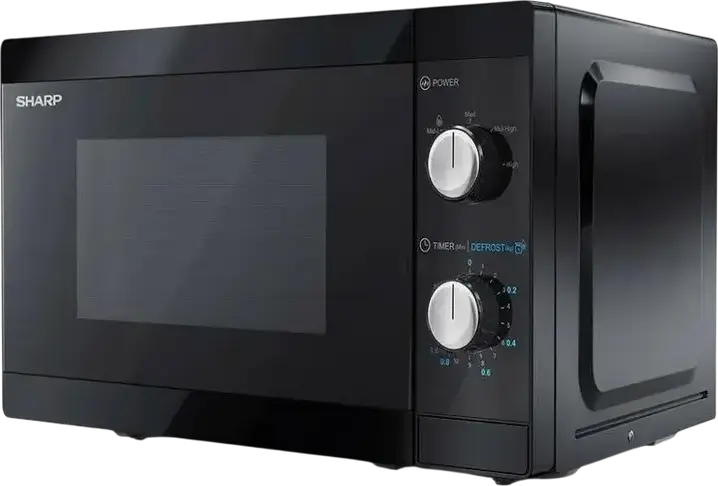 Cuptor cu Microunde Sharp YC-MS01E, Liber, Capacitate 20L, Putere 800W, 5 Nivele de Putere, Interior din Oțel Inoxidabil, Control Mecanic, Negru