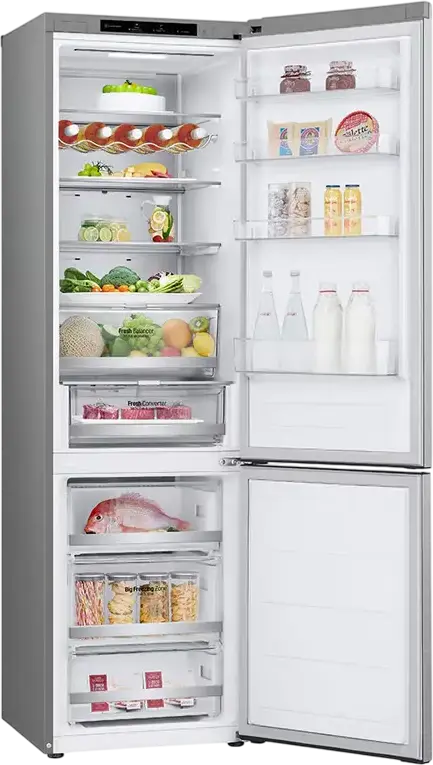 LG GBV7280 Combi Refrigerator Bottom Freezer 419L Energy Class B Silver Door Cooling+ Inverter Linear Compressor Freestanding 203 cm
