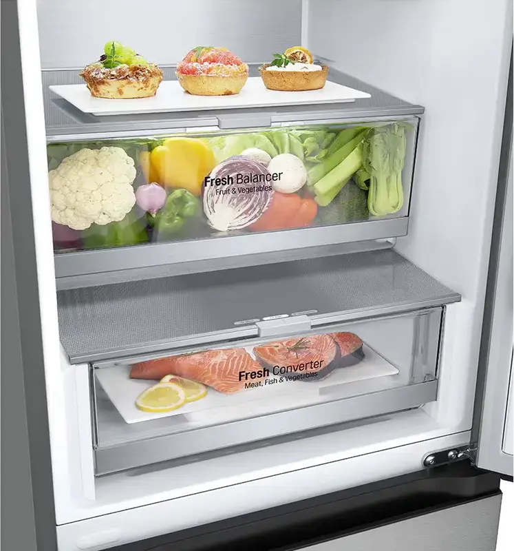 LG GBV7280 Combi Refrigerator Bottom Freezer 419L Energy Class B Silver Door Cooling+ Inverter Linear Compressor Freestanding 203 cm