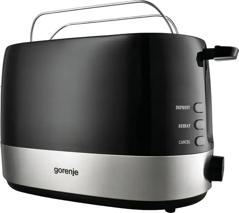 Gorenje T850BK 2-Slot Toaster, 850W, 7 Browning Levels, Defrost and Reheat Functions, High Lift, Removable Crumb Tray, Black and Silver, Metal Housing