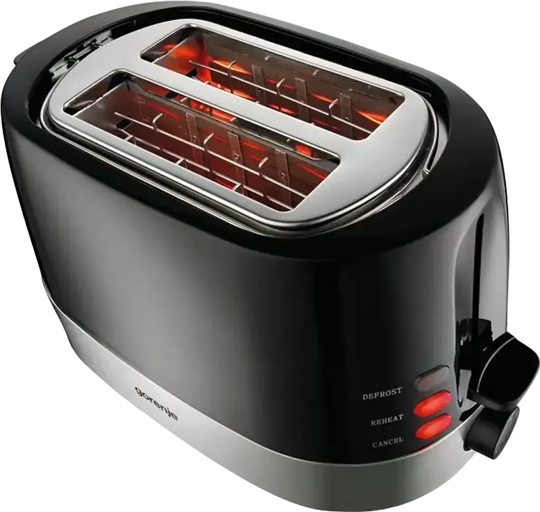 Gorenje T850BK 2-Slot Toaster, 850W, 7 Browning Levels, Defrost and Reheat Functions, High Lift, Removable Crumb Tray, Black and Silver, Metal Housing