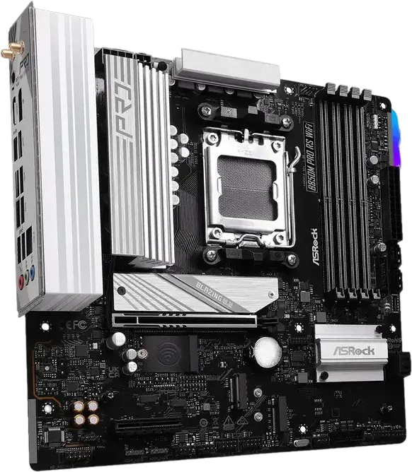 Материнская плата ASRock B850M PRO RS WIFI Micro-ATX для AMD Ryzen серий 9000 8000 7000, Socket AM5, DDR5 8000+ МГц, PCIe 5.0, WiFi 6E, 2.5G LAN, B850