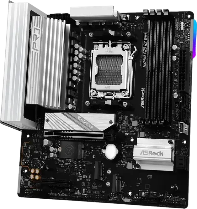 Материнская плата ASRock B850M PRO RS WIFI Micro-ATX для AMD Ryzen серий 9000 8000 7000, Socket AM5, DDR5 8000+ МГц, PCIe 5.0, WiFi 6E, 2.5G LAN, B850