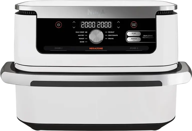 Friteuza cu aer cald Ninja AF500EUWH Foodi FlexDrawer, 10.4L DualZone și MegaZone, 2470W, Funcții Max Crisp, Coacere, Deshidratare, Sync și Match