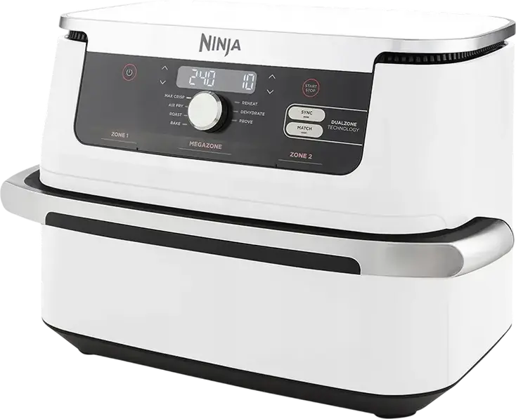 Friteuza cu aer cald Ninja AF500EUWH Foodi FlexDrawer, 10.4L DualZone și MegaZone, 2470W, Funcții Max Crisp, Coacere, Deshidratare, Sync și Match