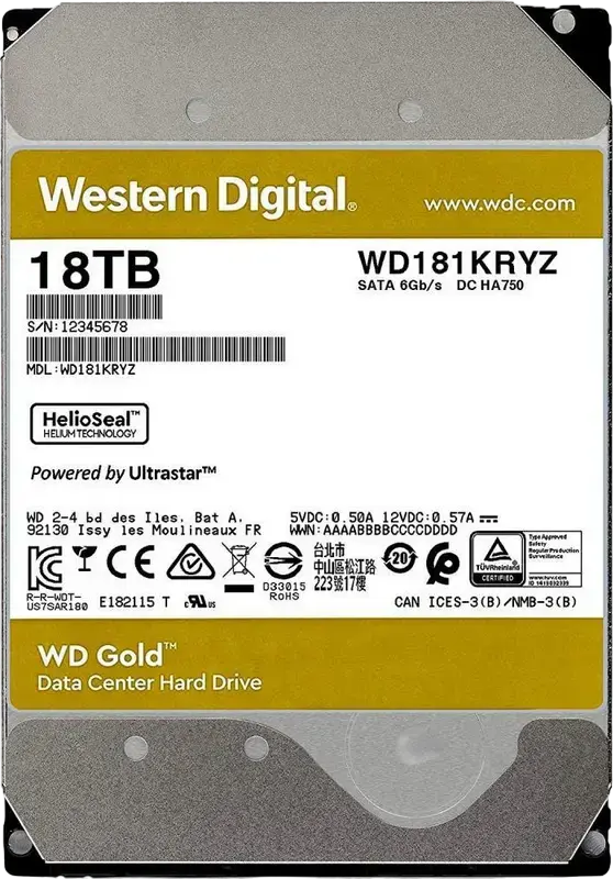 Hard Disk Western Digital WD Gold WD181KRYZ Enterprise Class SATA 18TB 7200 RPM Cache 512MB 3.5" Tehnologie HelioSeal