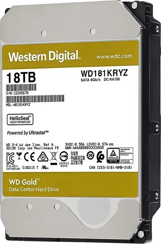 Hard Disk Western Digital WD Gold WD181KRYZ Enterprise Class SATA 18TB 7200 RPM Cache 512MB 3.5" Tehnologie HelioSeal