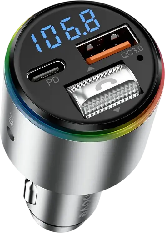 Transmitător FM Proove Power Drive Bluetooth 5.3 Modulator Auto, Încărcare Rapidă 30W USB-C și USB-A, Carcasă Metalică, Ecran TFT LCD Color, Hands-Free