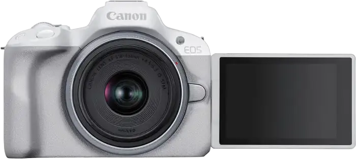 Беззеркальный фотоаппарат Canon EOS R50 с объективом RF-S 18-45mm IS STM, сенсор APS-C CMOS 24.2 Мп, процессор DIGIC X, видео 4K, Dual Pixel CMOS AF II, Белый