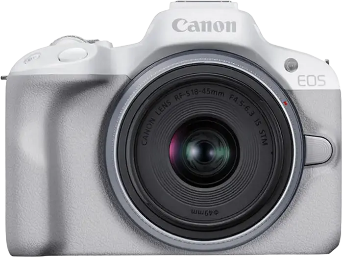 Беззеркальный фотоаппарат Canon EOS R50 с объективом RF-S 18-45mm IS STM, сенсор APS-C CMOS 24.2 Мп, процессор DIGIC X, видео 4K, Dual Pixel CMOS AF II, Белый