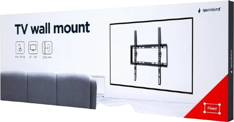 Gembird WM-55F-04 Fixed TV Wall Mount for 32-55 inch Screens, VESA 200x200 to 400x400mm, Max Load 35kg, Slim 20.5mm Profile, Black Powder Coated Steel