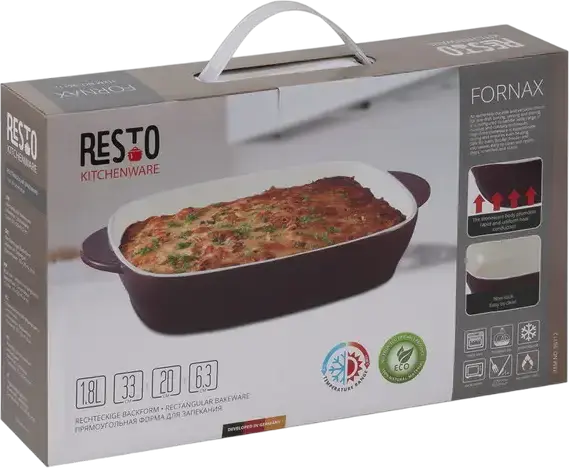 Resto 96112 FORNAX Rectangular Ceramic Baking Tray, High-Fired Stoneware Bakeware, 1.8L, 33x20x6.3 cm, Oven and Microwave Safe, Red