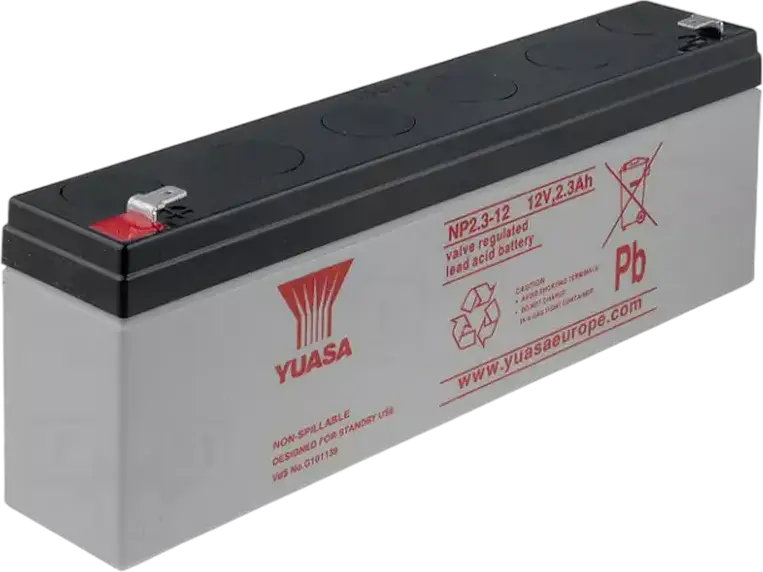 Yuasa NP2.3-12 VRLA AGM Battery 12V 2.3Ah Sealed Lead Acid for UPS, Fire & Security Systems, Emergency Lighting, 97x48x54mm