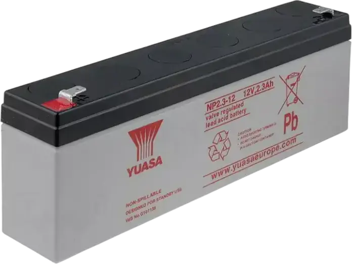 Yuasa NP2.3-12 VRLA AGM Battery 12V 2.3Ah Sealed Lead Acid for UPS, Fire & Security Systems, Emergency Lighting, 97x48x54mm