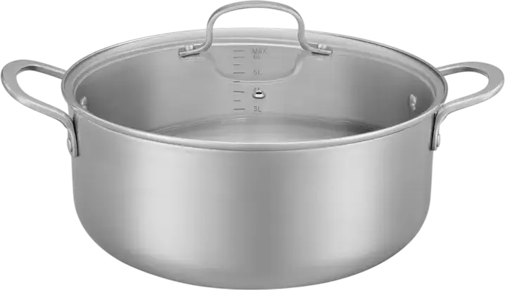 RESTO Corvus 95027 Tri-Ply Stainless Steel Casserole with Glass Lid, 7.3L, 28cm Diameter, Induction Compatible, BPA-Free, Dishwasher Safe
