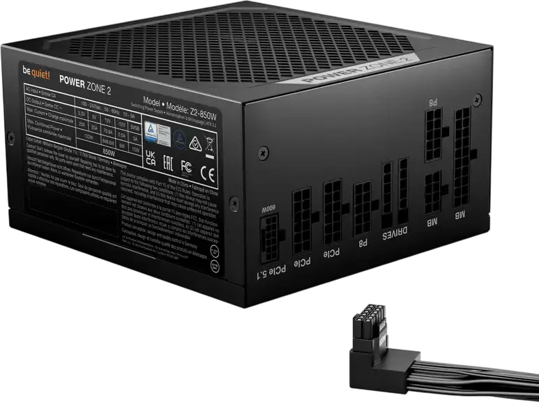 Sursă be quiet! Power Zone 2 850W, 80 PLUS Platinum & Cybenetics Platinum, ATX 3.1, Complet Modulare, PCIe 5.1 12V-2x6, Ventilator Pure Wings 3 140mm, Negru