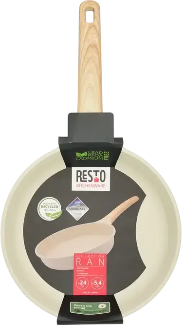 RESTO 93809 RAN Frying Pan, 24 cm, Recycled Die-Cast Aluminum, Pfluon Cookmark Non-Stick Coating, Induction Bottom, Ergonomic Soft-Touch Handle, Beige