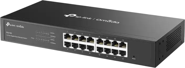 TP-Link ES216G Omada Easy Managed Switch, 16-Port Gigabit 10/100/1000 Mbps RJ45, Cloud Management, VLAN, QoS, Fanless Metal Case, Rackmountable