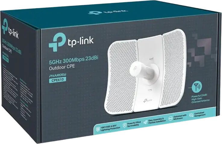 TP-Link CPE610 Access Point Exterior 5GHz, 300Mbps, Antenă Direcțională 23dBi, Carcasă IP65 Rezistentă la Intemperii, Tehnologie Pharos MAXtream TDMA, PoE