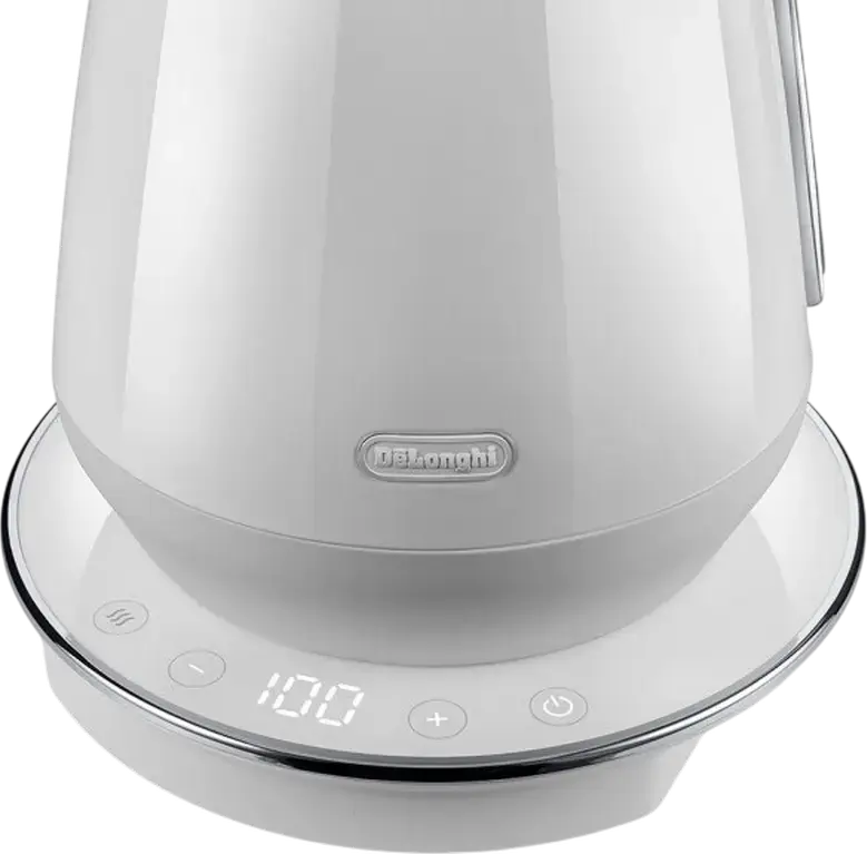 DeLonghi KBY 2011 W Eclettica Electric Kettle, 1.7L, 2200W, Stainless Steel, White, Digital Temperature Control, Keep Warm, Dry Boil Protection