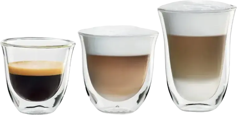 Набор термостаканов DeLonghi DLSC302 The Connoisseur Collection из боросиликатного стекла с двойными стенками, 6 шт.: эспрессо (90мл), капучино (270мл) и латте макиато (330мл)