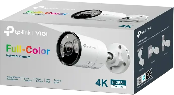 TP-Link VIGI C385 4K 8MP IP Bullet Network Camera, 2.8mm Lens, Full-Color Night Vision 30m, Two-Way Audio, IP67 Weatherproof, Human & Vehicle Classification, True WDR, microSD Slot