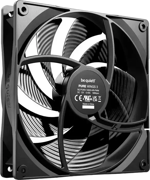Ventilator be quiet! Pure Wings 3 140mm PWM High-speed, 1800 RPM, 72.2 CFM, Rulment Rifle, 4-pin PWM, Negru, BL109