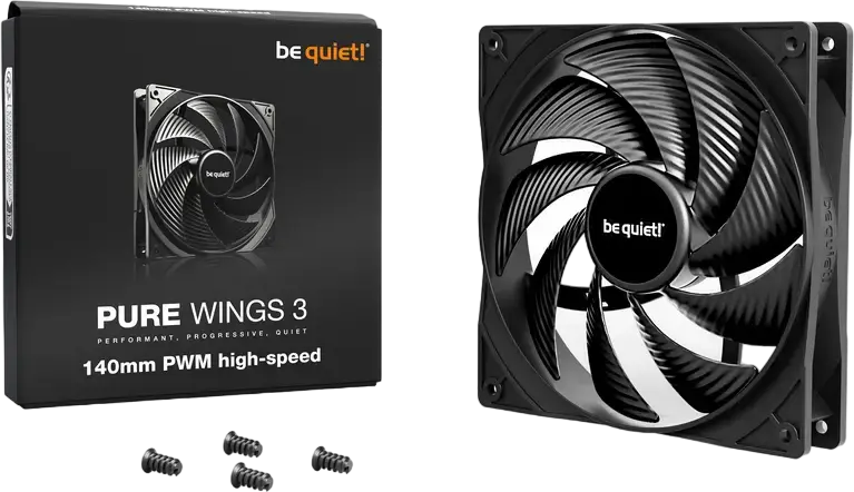 Ventilator be quiet! Pure Wings 3 140mm PWM High-speed, 1800 RPM, 72.2 CFM, Rulment Rifle, 4-pin PWM, Negru, BL109