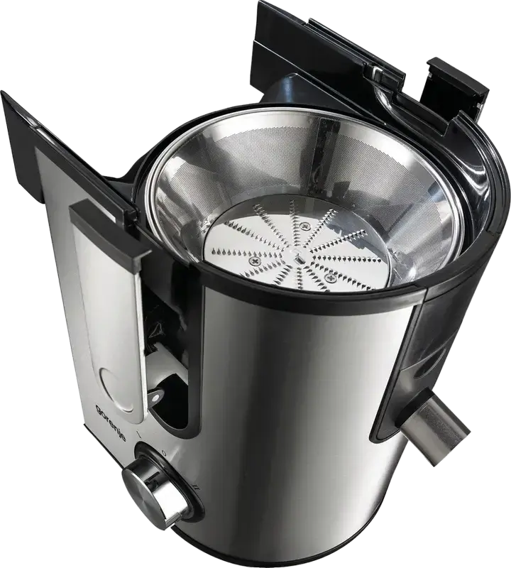 Sforator Centrifug Gorenje JC900E, 900W, 2 Viteze, Tub Alimentare Extra-Lat 75mm, Filtru Inox, Recipient Suc 1.1L, Negru Inox